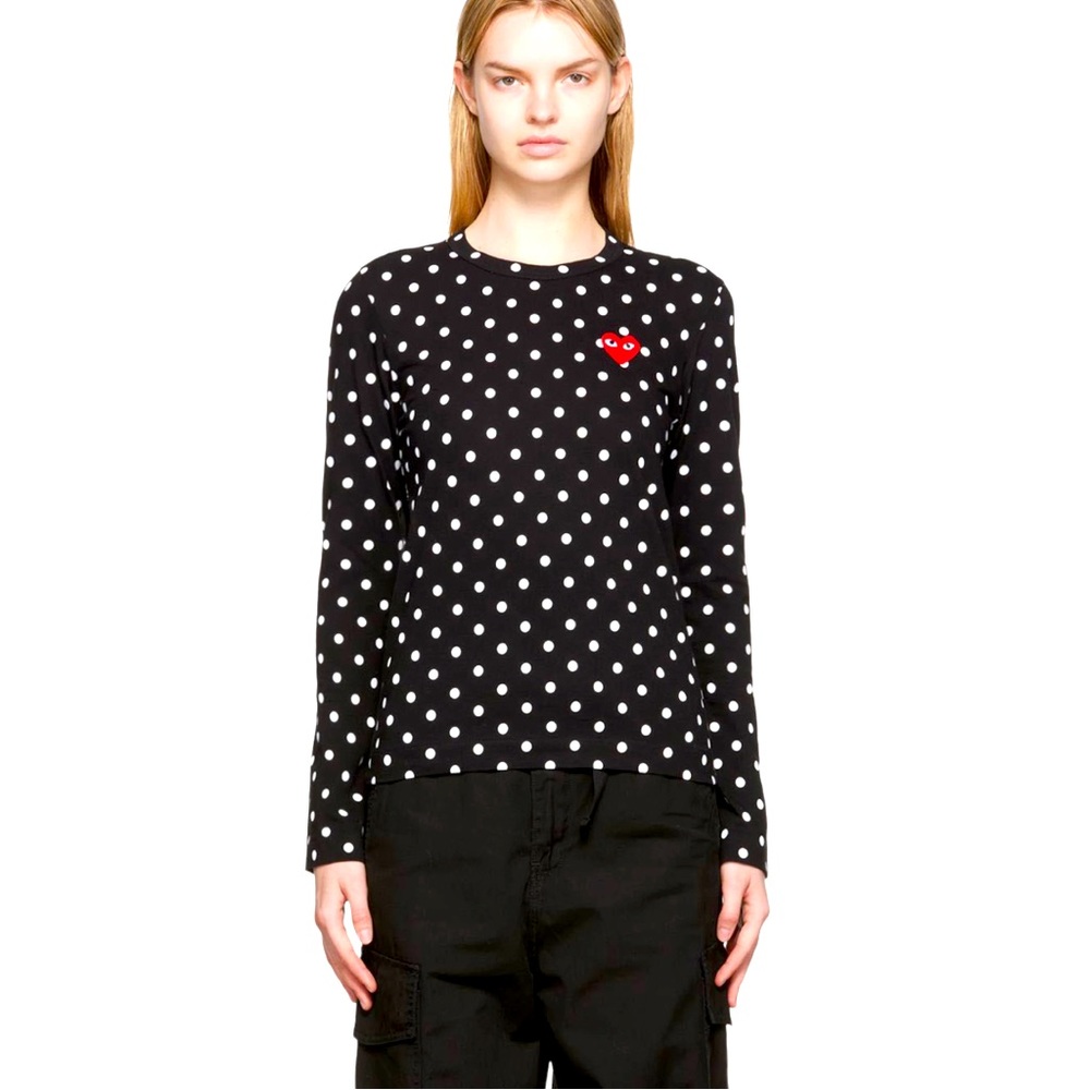 Comme des Garcons PLAY Black and White Polka Dot Long Sleeve Tee
